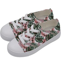 Tropical Leaves Pattern Kids  Low Top Canvas Sneakers by designsbymallika