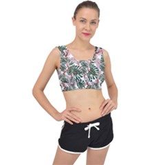 Tropical Leaves Pattern V-back Sports Bra by designsbymallika