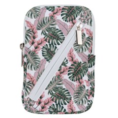 Tropical Leaves Pattern Belt Pouch Bag (large) by designsbymallika