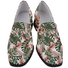 Tropical Leaves Pattern Women s Chunky Heel Loafers by designsbymallika