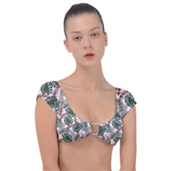 Tropical Leaves Pattern Cap Sleeve Ring Bikini Top by designsbymallika