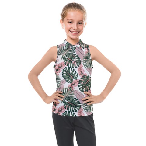 Tropical Leaves Pattern Kids  Sleeveless Polo Tee by designsbymallika