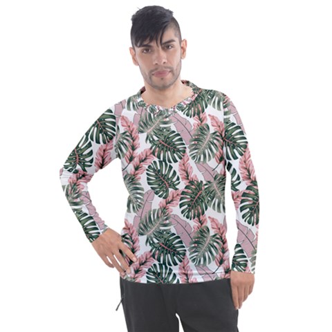 Tropical Leaves Pattern Men s Pique Long Sleeve Tee by designsbymallika