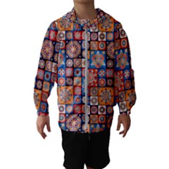 Mandala Pattern Blue Color Kids  Hooded Windbreaker by designsbymallika