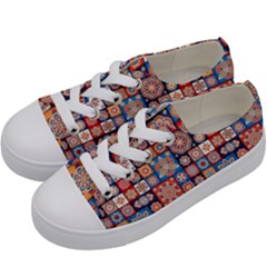 Mandala Pattern Blue Color Kids  Low Top Canvas Sneakers by designsbymallika