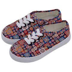 Mandala Pattern Blue Color Kids  Classic Low Top Sneakers by designsbymallika