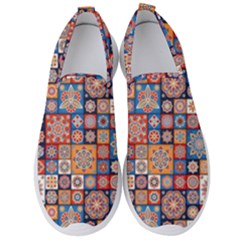 Mandala Pattern Blue Color Men s Slip On Sneakers by designsbymallika