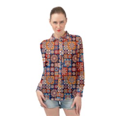 Mandala Pattern Blue Color Long Sleeve Chiffon Shirt