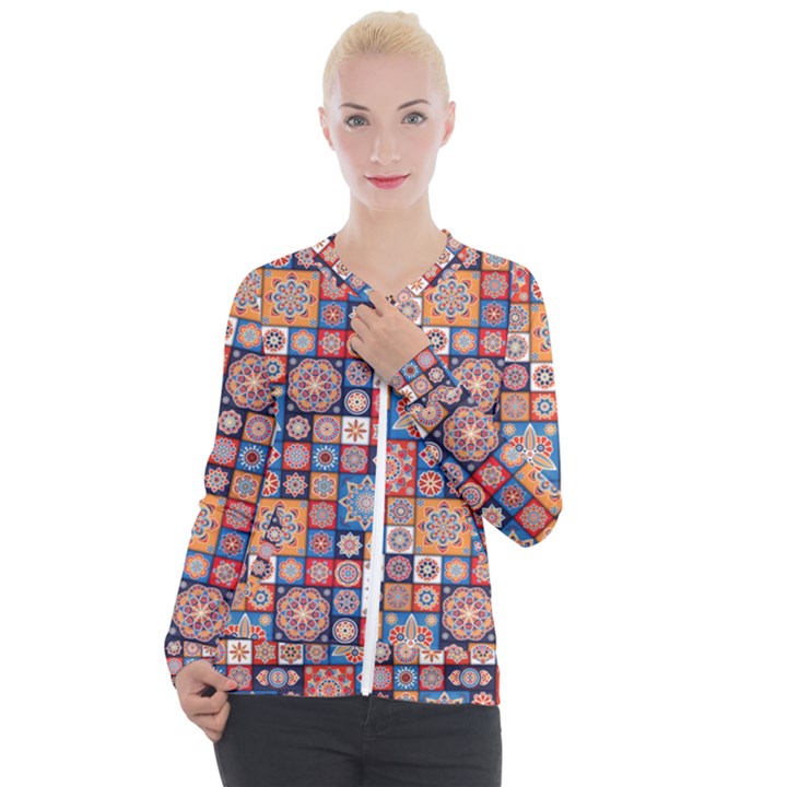 Mandala Pattern Blue Color Casual Zip Up Jacket