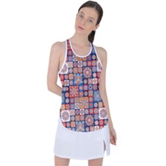 Mandala Pattern Blue Color Racer Back Mesh Tank Top