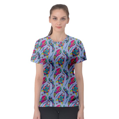 Blue Paisley Print Women s Sport Mesh Tee by designsbymallika