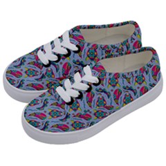 Blue Paisley Print Kids  Classic Low Top Sneakers by designsbymallika