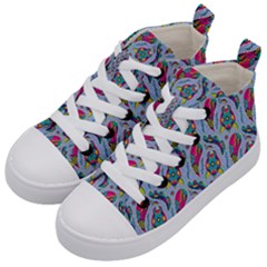 Blue Paisley Print Kids  Mid-top Canvas Sneakers by designsbymallika