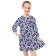 Blue Paisley Print Kids  Quarter Sleeve Shirt Dress by designsbymallika