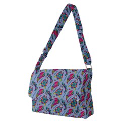 Blue Paisley Print Full Print Messenger Bag (m) by designsbymallika