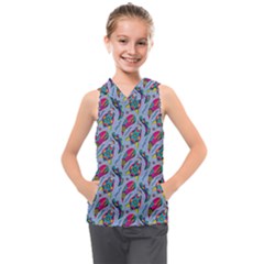 Blue Paisley Print Kids  Sleeveless Hoodie by designsbymallika