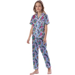 Blue Paisley Print Kids  Satin Short Sleeve Pajamas Set by designsbymallika