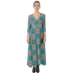 Traditional Indian Pattern Button Up Boho Maxi Dress