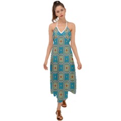 Traditional Indian Pattern Halter Tie Back Dress 