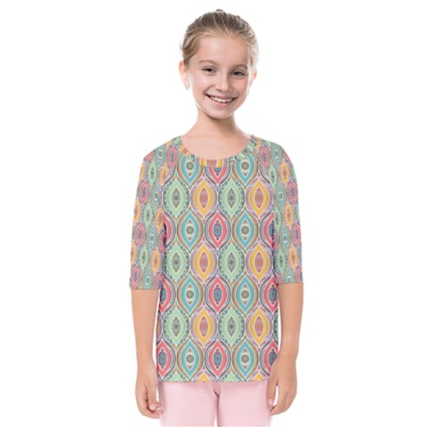 Mandala Baatik Print Kids  Quarter Sleeve Raglan Tee by designsbymallika