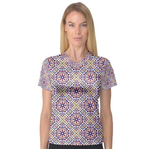 Antique Tile Pattern V-neck Sport Mesh Tee by designsbymallika