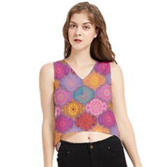 Vintage Love Mandala V-neck Cropped Tank Top by designsbymallika