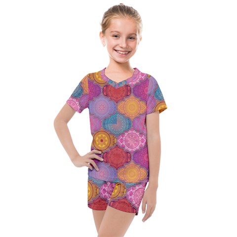 Vintage Love Mandala Kids  Mesh Tee And Shorts Set by designsbymallika