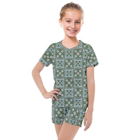 Ornamental Pattern Kids  Mesh Tee And Shorts Set by designsbymallika