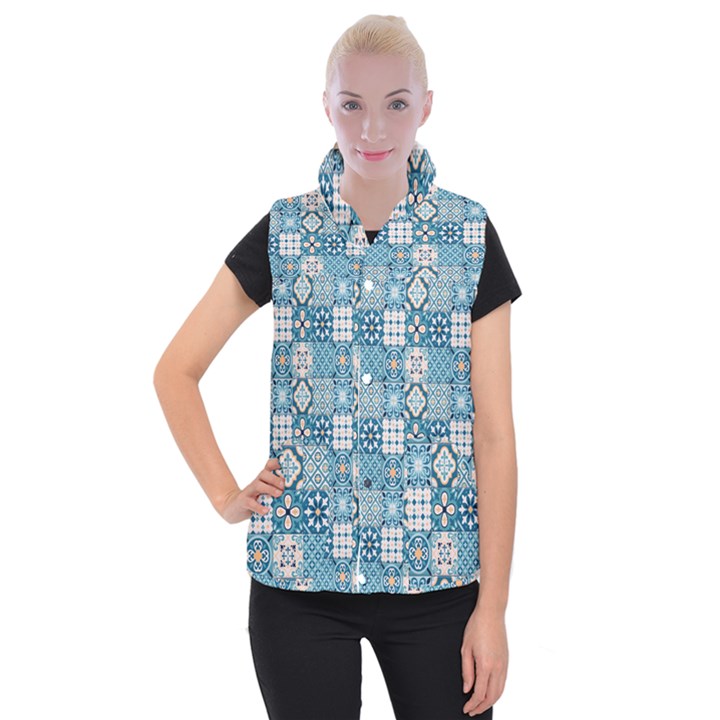 Ceramic Tile Pattern Women s Button Up Vest