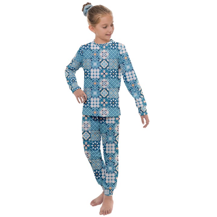 Ceramic Tile Pattern Kids  Long Sleeve Set 