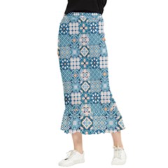 Ceramic Tile Pattern Maxi Fishtail Chiffon Skirt by designsbymallika