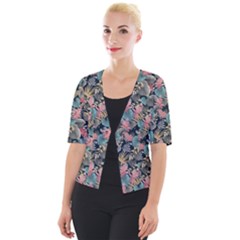 Pink Blue Metallic Pattern Cropped Button Cardigan by designsbymallika