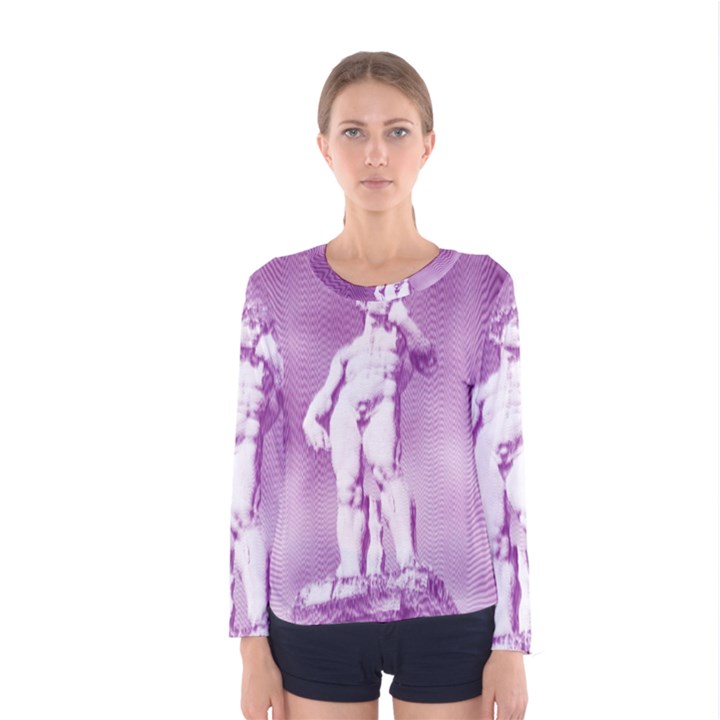 Modul Statue Greek Athlete Vaporwave Women s Long Sleeve Tee