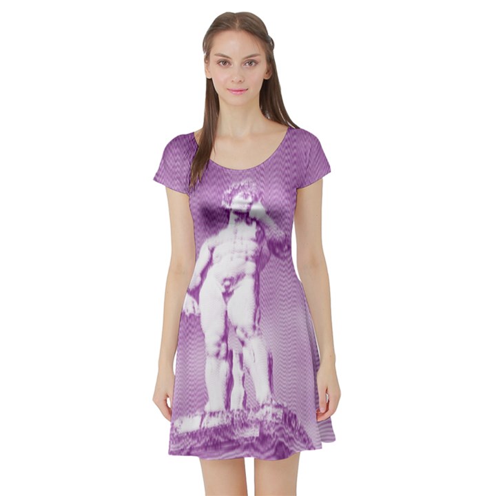 Modul Statue Greek Athlete Vaporwave Short Sleeve Skater Dress