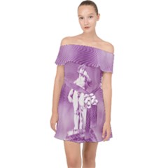 Modul Statue Greek Athlete Vaporwave Off Shoulder Chiffon Dress by GrenarLab