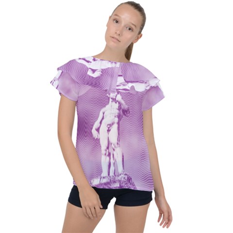 Modul Statue Greek Athlete Vaporwave Ruffle Collar Chiffon Blouse by GrenarLab