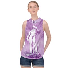 Modul Statue Greek Athlete Vaporwave High Neck Satin Top by GrenarLab