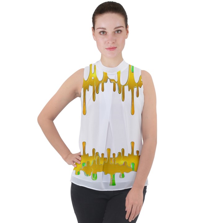 Dripping Paint In Wonderful Colors Mock Neck Chiffon Sleeveless Top