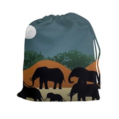 Elephant Family Illustration Drawstring Pouch (2xl) by dflcprintsclothing