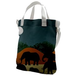 Elephant Family Illustration Canvas Messenger Bag by dflcprintsclothing