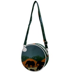 Elephant Family Illustration Crossbody Circle Bag