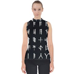 Ogham Rune Set Complete Inverted Mock Neck Shell Top by WetdryvacsLair