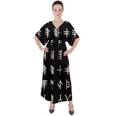 Ogham Rune Set Complete Inverted V-neck Boho Style Maxi Dress by WetdryvacsLair