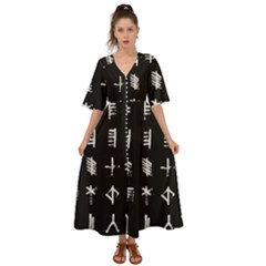 Ogham Rune Set Complete Inverted Kimono Sleeve Boho Dress