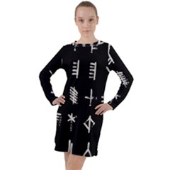 Ogham Rune Set Complete Inverted Long Sleeve Hoodie Dress by WetdryvacsLair