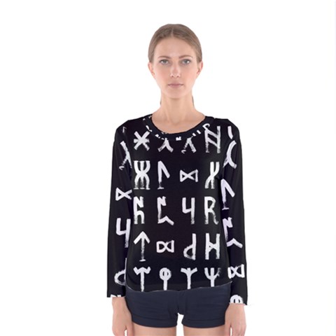 Macromannic Runes Collected Inverted Women s Long Sleeve Tee by WetdryvacsLair