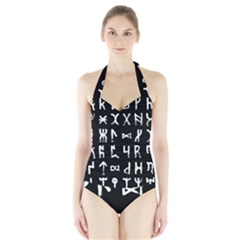 Macromannic Runes Collected Inverted Halter Swimsuit by WetdryvacsLair