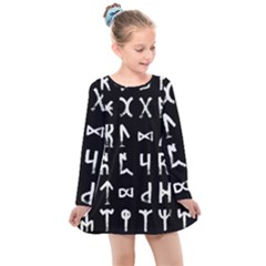 Macromannic Runes Collected Inverted Kids  Long Sleeve Dress by WetdryvacsLair