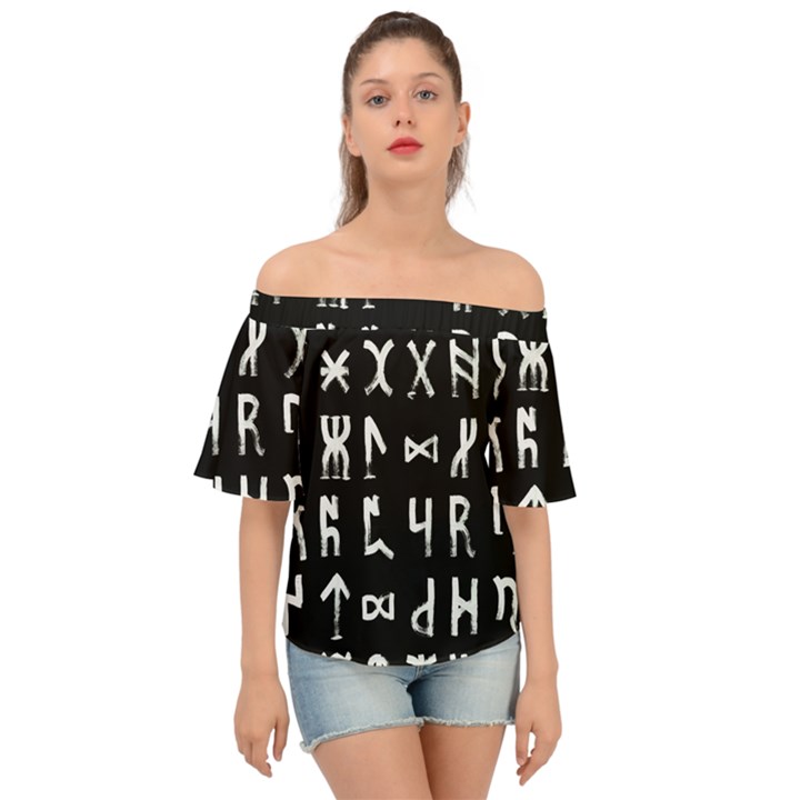 Macromannic Runes Collected Inverted Off Shoulder Short Sleeve Top