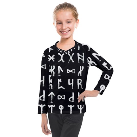 Macromannic Runes Collected Inverted Kids  Long Mesh Tee by WetdryvacsLair